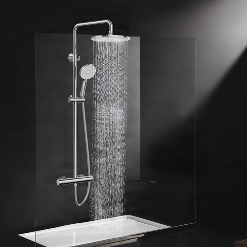 ELITE EDITION Tu&amp;scaron; sistem BSE1603 s termostatsko baterijo, 25-centimetrsko okroglo nadglavno prho in mat črno izvedbo &amp;mdash; Krom Slike