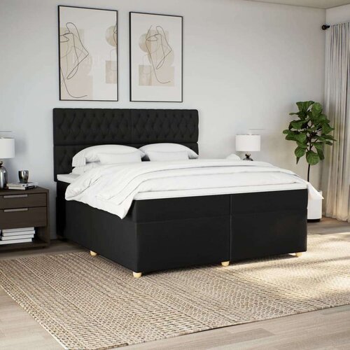VidaXL Krevet s oprugama i madracem crni 200x200 cm od tkanine Slike