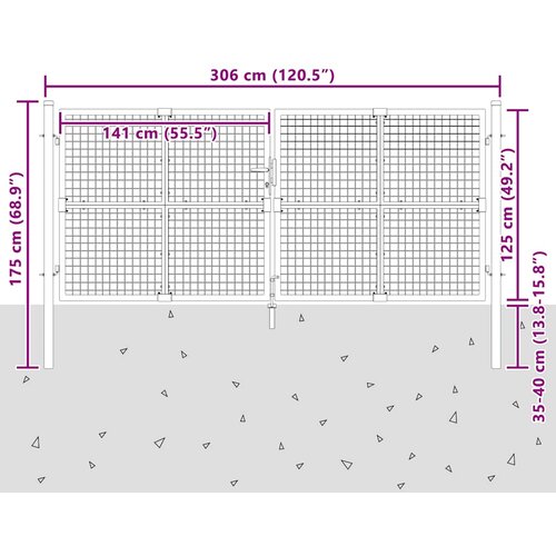  Vrtna vrata od mreže srebrne boje 300 x 125 cm, pocinčani čelik Slike