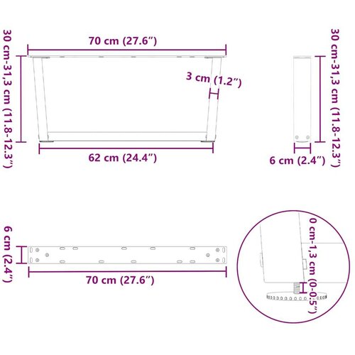  Noge blagovaonskog stola V-oblika 2 kom bijele 70x(30-31 3) cm Slike