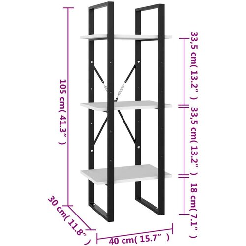 VidaXL Knjižna omara 3-nadstropna siva 40x30x105 cm trdna borovina Slike