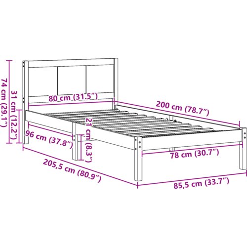  Krevet od borovine Prirodni Masivno drvo 80 x 200 cm Izdržljiv Slike