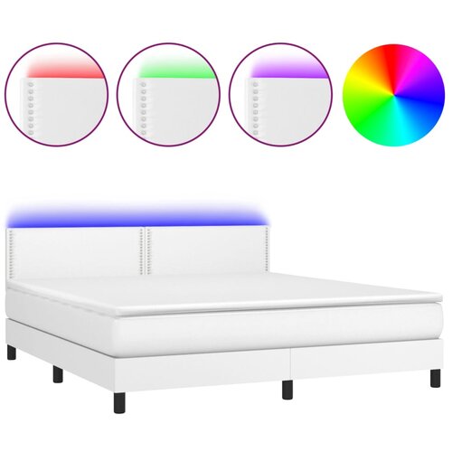 Maison Chic Box spring postelja - Vzmetna postelja z vzmetnico LED bela 180x200cm umetno usnje SL15429, (21905325) Cene