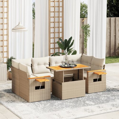 vidaXL 7-dijelni set vrtnih sofa od poliratana s jastucima bež Cijene
