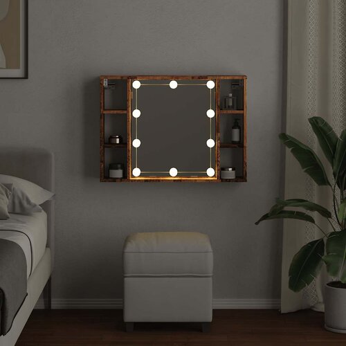  s ogledalom LED boja staro drvo 76x15x55 cm drveni Slike