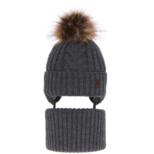 AGBO Boy&amp;#039;s winter set: hat and tube scarf grey Kongo with pompom Slike