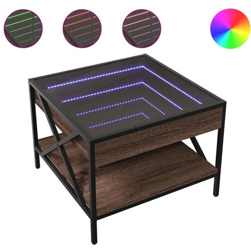 Maison Chic Klubska mizica - kavna mizica - Nizka mizica z neskončnimi LED rjavi hrast 50x50x38 cm, (21751940) Slike