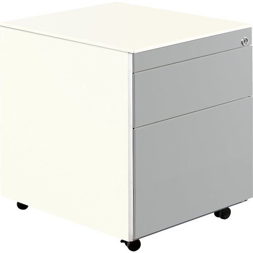 mauser Predalnik s kolesi, V x G 570 x 600 mm, 1 predal za material, 1 predal za obešalne mape, čista bela / aluminijasto siva / bela Cene