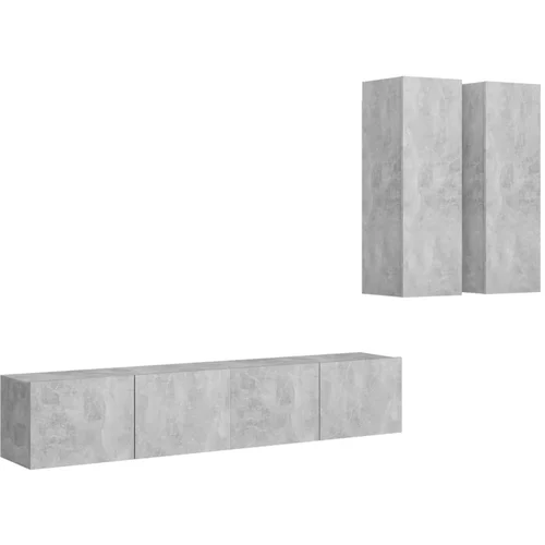 vidaXL Komplet TV omaric 4-delni betonsko siva iverna plošča, (20914099)