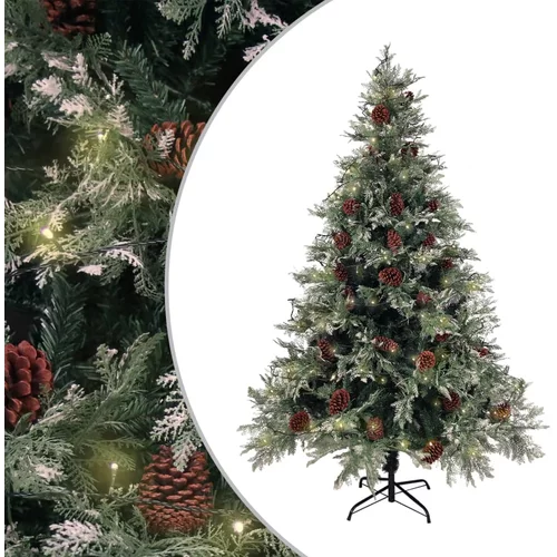  Osvijetljeno božićno drvce i šiške zeleno-bijelo 150 cm PVC/PE