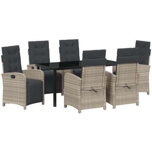 VidaXL Set za objedovanje u vrtu s jastučićima, svjetlosiva poliratan, stol u vrtu Crna 160x80x73 cm, kaljeno staklo Slike