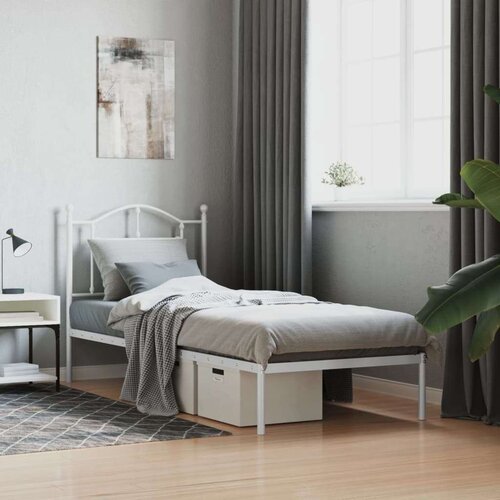 vidaXL Kovinski posteljni okvir z vzglavjem bel 80x200 cm Cene