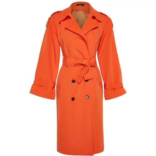 Trendyol Orange Oversize Wide-Cut Belted Water-repellent Long Trench Coat
