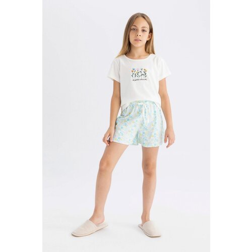 Defacto girl's Printed Short Sleeve Pajama Set with Shorts Slike