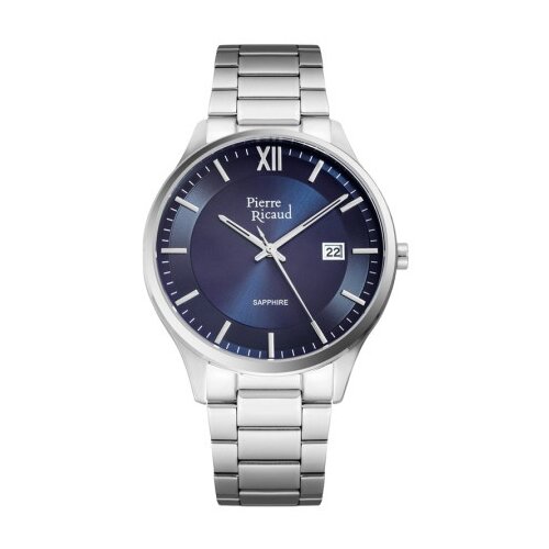 Pierre Ricaud muški quartz safir datum sivi srebrni elegantni ručni sat sa metalnim kaišem ( p97262.5165q ) Cene