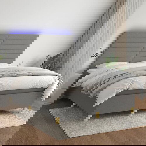 The Living Store Box spring postelja z vzmetnico LED temno siva 140x200 cm blago - Box Spring Postelja, (21516119) Slike