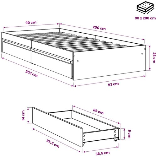  Okvir za krevet s ladicama boja hrasta 90x200 cm Slike