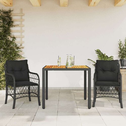  Bistro garnitura 3-delna z blazinami črn poli ratan Slike