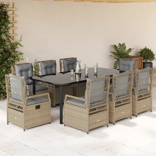  9-dijelni vrtni blagovaonski set od poliratana s jastucima bež 200 x 100 x 74 cm Slike