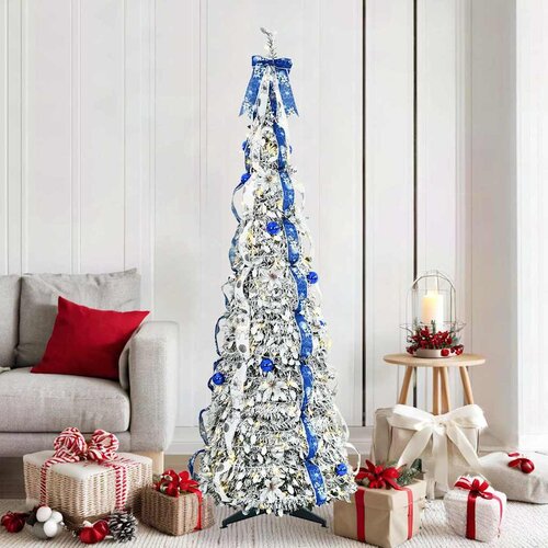 VidaXL Umestno božično drevo med 150 LED z stojalom Zelena 180 cm PVC Slike