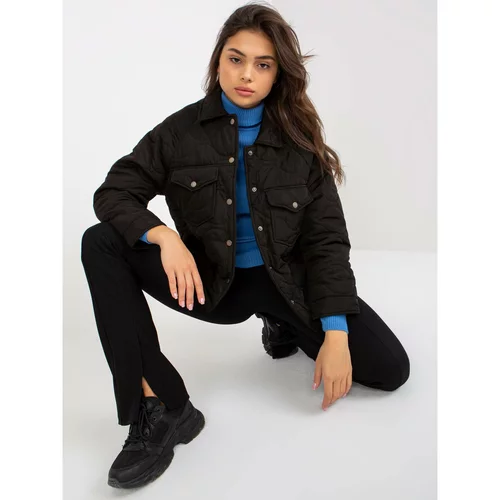 Fashion Hunters Black transitional quilted jacket without a hood