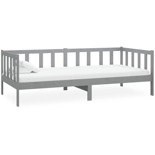  Dnevni ležaj s madracem 90 x 200 cm sivi od masivne borovine Slike