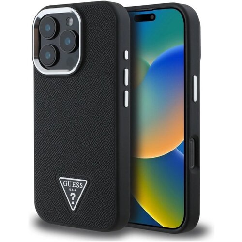 Guess PU Grained Triangle Logo Zadn&iacute; Kryt pro iPhone 16 Pro Max Black Ovitek za telefon Vijolična Cene