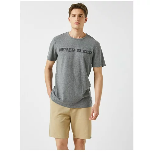 Koton Men's Gray Crew Neck Short Sleeve Cotton T-Shirt