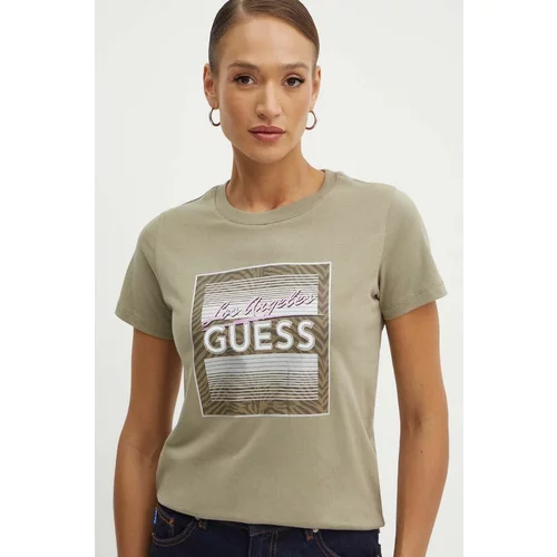 Guess Bombažna kratka majica ženska, zelena barva, W4YI17 I3Z14