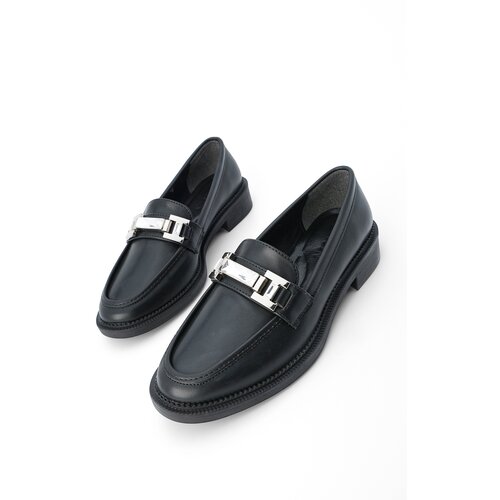 Marjin Women's Gemstone Buckle Loafers Casual Shoes Hosre Black Slike