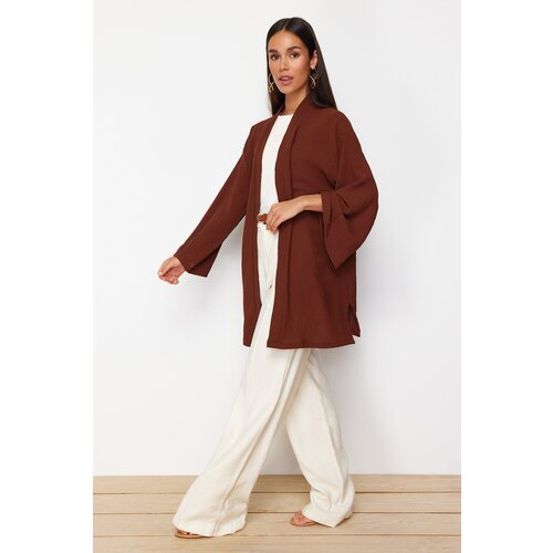 Trendyol brown woven linen look kimono Cene