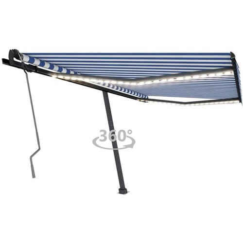  Tenda na ručno uvlačenje s LED svjetlom 400x350 cm plavo-bijela Cijene