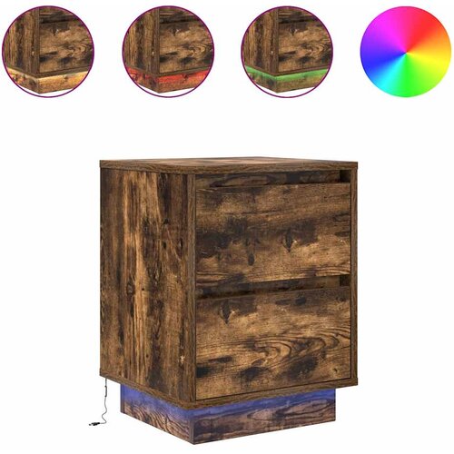 Maison Chic Nočna omarica - Nočna miza z LED svetili Smoked Oak 38x34x50 cm, (21686798) Cene