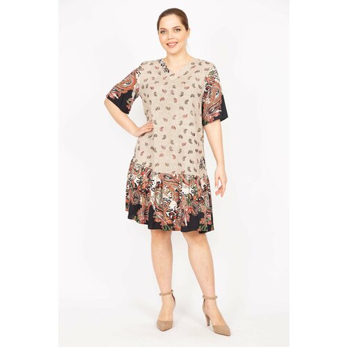 Şans Women's Mink Plus Size Woven Viscose Fabric Shawl Patterned Dress Slike