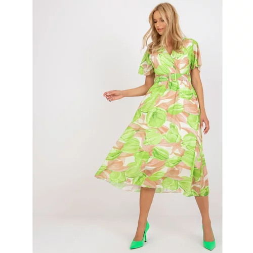 Fashion Hunters Beige and green midi dress with colorful patterns