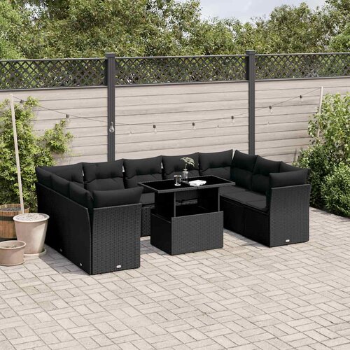  10-dijelni set vrtnih sofa s jastucima crni od poliratana Crna 100 x 55 x 73 cm Cene