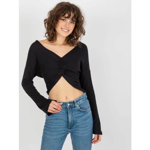 Fashion Hunters Women's Blouse Crop Top with Long Sleeves - Black