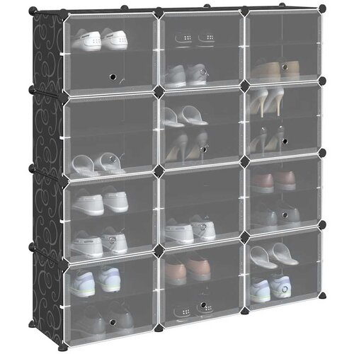 VidaXL Organizator za shranjevanje kock z 12 kockami in vrati Black PP Slike