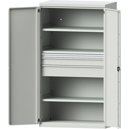 eurokraft pro Jeklena omara za težka bremena, 3 police, predali višine 1 x 60 mm, 1 x 120 mm, 1 x 180 mm, svetlo siva/svetlo siva Cene