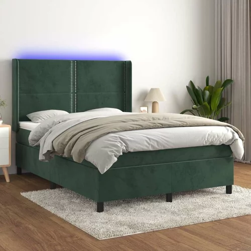  Box spring postelja z vzmetnico LED tem. zelena 140x200cm žamet, (20900374)