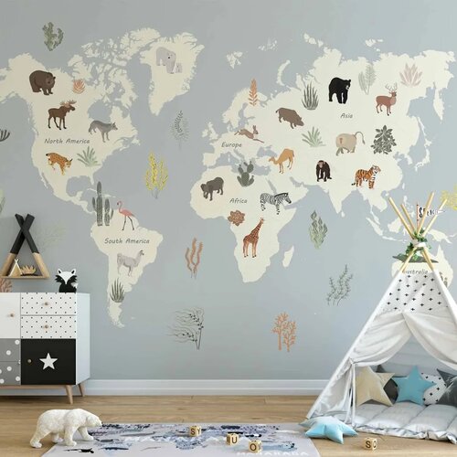  Foto tapeta - Pastel Planet - Animals and Underwater Plants on a Map 400x280 Vodootporna Cene