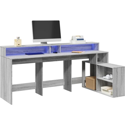 Furnova Pisalna miza z LED lučkami siva sonoma 200x104x91 cm inž. les, (22081946) Cene