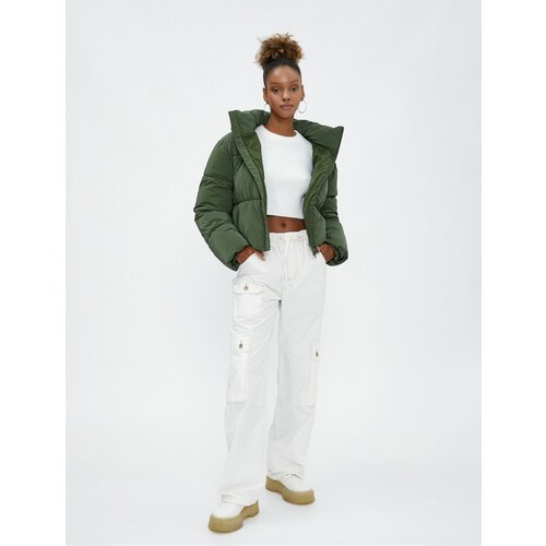 Koton Short Puffer Jacket Oversize Quilted Hooded Zippered Pocket Slike