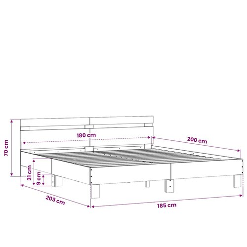  Okvir za krevet s uzglavljem siva boja hrasta 180x200 cm drveni Slike