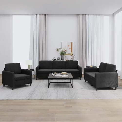  3-dijelni set sofa crni baršunasti