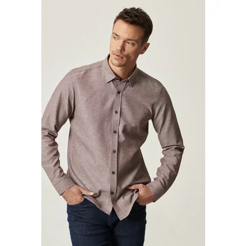 AC&Co / Altınyıldız Classics Men's Brown Slim Fit Slim Fit Buttoned Collar Long Sleeved Oxford Shirt