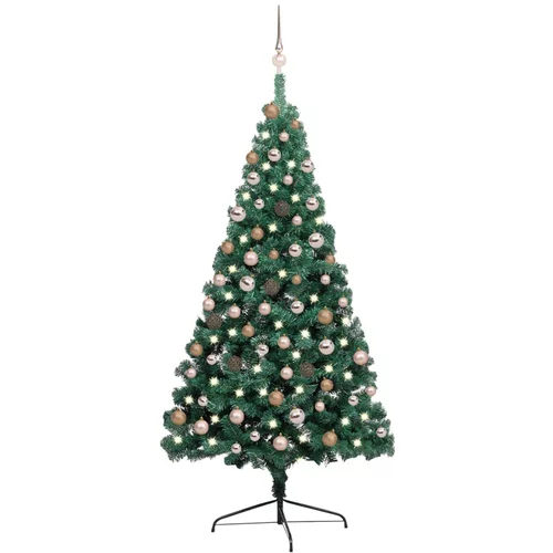 vidaXL umjetna polovica božićnog drvca LED s kuglicama zelena 180 cm