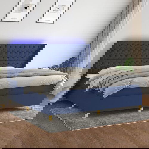 The Living Store Box spring postelja z vzmetnico LED modra 200x200 cm blago - Box Spring Postelja, (21516629) Slike