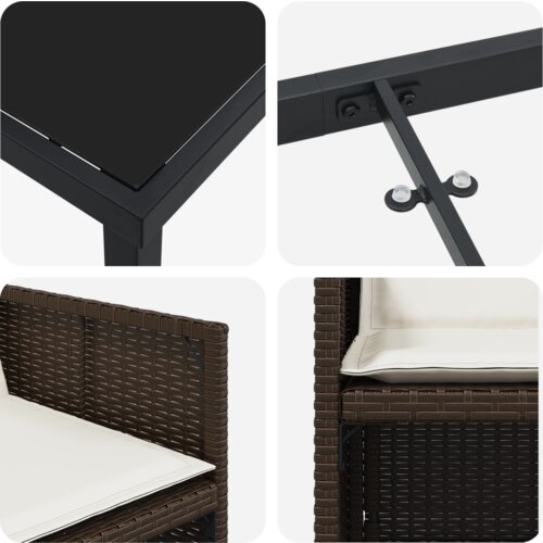 vidaXL 5-dijelni vrtni set za objedovanje s jastučićima smeđi poliratan, vrtni stol crni 160x80x73 cm kaljeno staklo Cijene