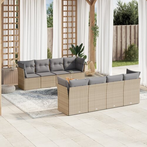 vidaXL 9-dijelni set vrtnih sofa s jastucima bež od poliratana Cijene